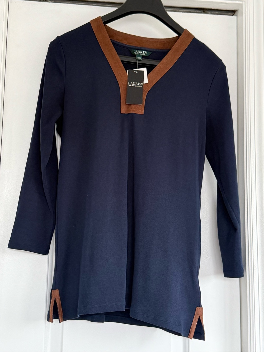 Lauren Ralph Lauren Navy Tunic with Brown Suede Trim